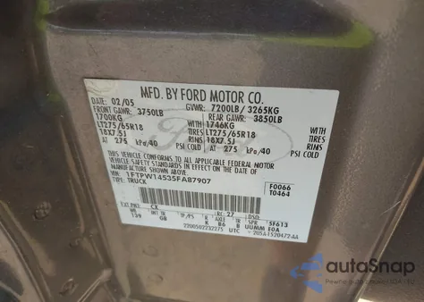 2005 Ford F-150 Fx4/Lariat/Xlt from USA, damaged, VIN 1FTPW14535FA87907